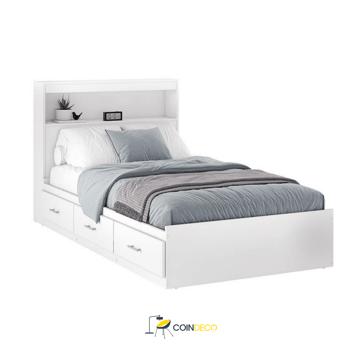 سرير خشبي أنيق بثلاثة أدراج تخزين – تصميم عصري ومتين