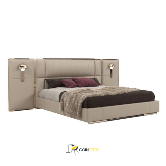 سرير فاخر بتصميم عصري وإضاءة جانبية