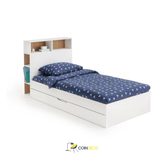 سرير فردي عصري مع رفوف تخزين مدمجة – تصميم عملي وأنيق