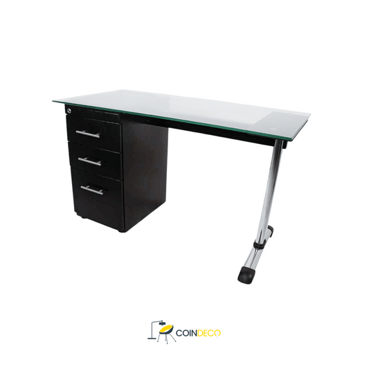 مكتب زجاجي أنيق مع أدراج تخزين