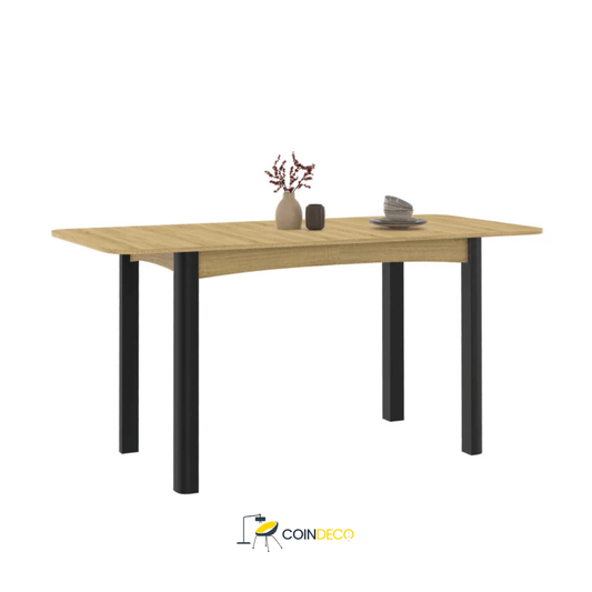 طاولة طعام عصرية قابلة للتمديد – تصميم خشبي أنيق مع أرجل معدنية سوداء