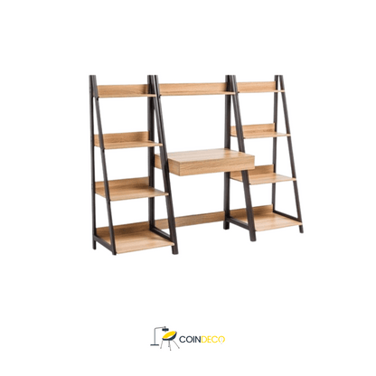 مكتب خشبي مع رفوف جانبية متعددة