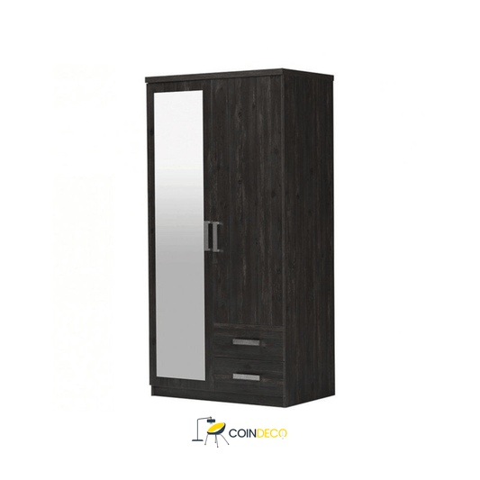 خزانة ملابس خشبية بمراية ودرجين سفلية – تصميم عصري وأنيق