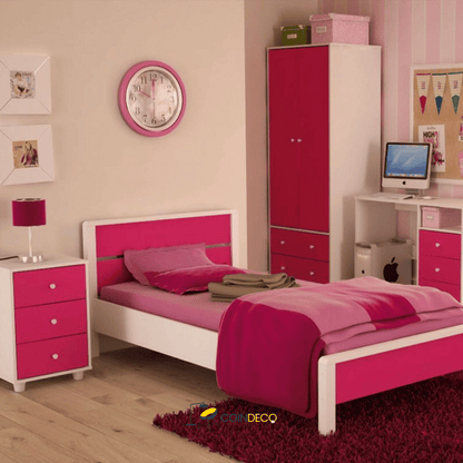 كومودينو أطفال بثلاثة أدراج باللون الوردي – تصميم عصري لغرفة البنات