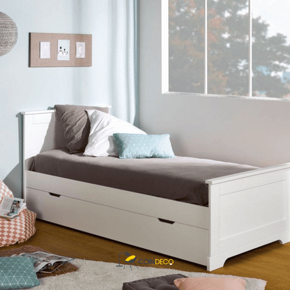 سرير خشبي مفرد بتصميم عصري مع جرارين للتخزين – مثالي لغرف الأطفال والشباب