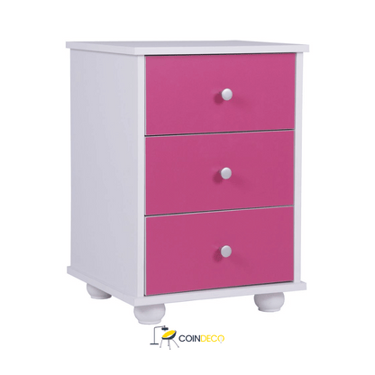 كومودينو أطفال بثلاثة أدراج باللون الوردي – تصميم عصري لغرفة البنات