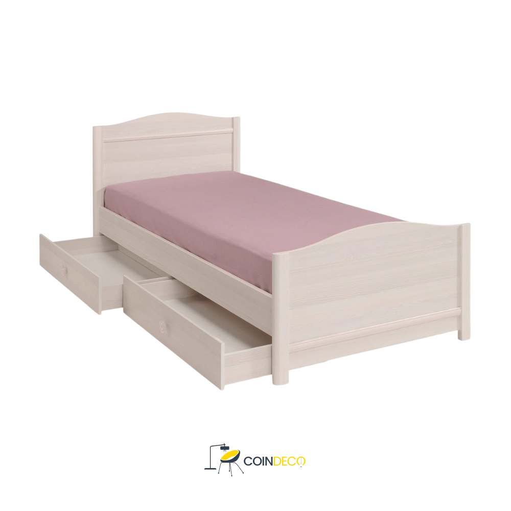 سرير خشبي مفرد بتصميم عصري مع جرارين للتخزين – مثالي لغرف الأطفال والشباب