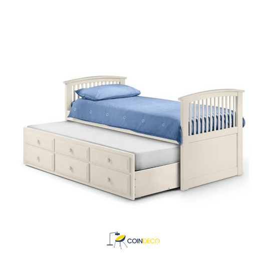 سرير مفرد خشبي عصري مع 3 أدراج تخزين جانبية – تصميم أنيق ومتين