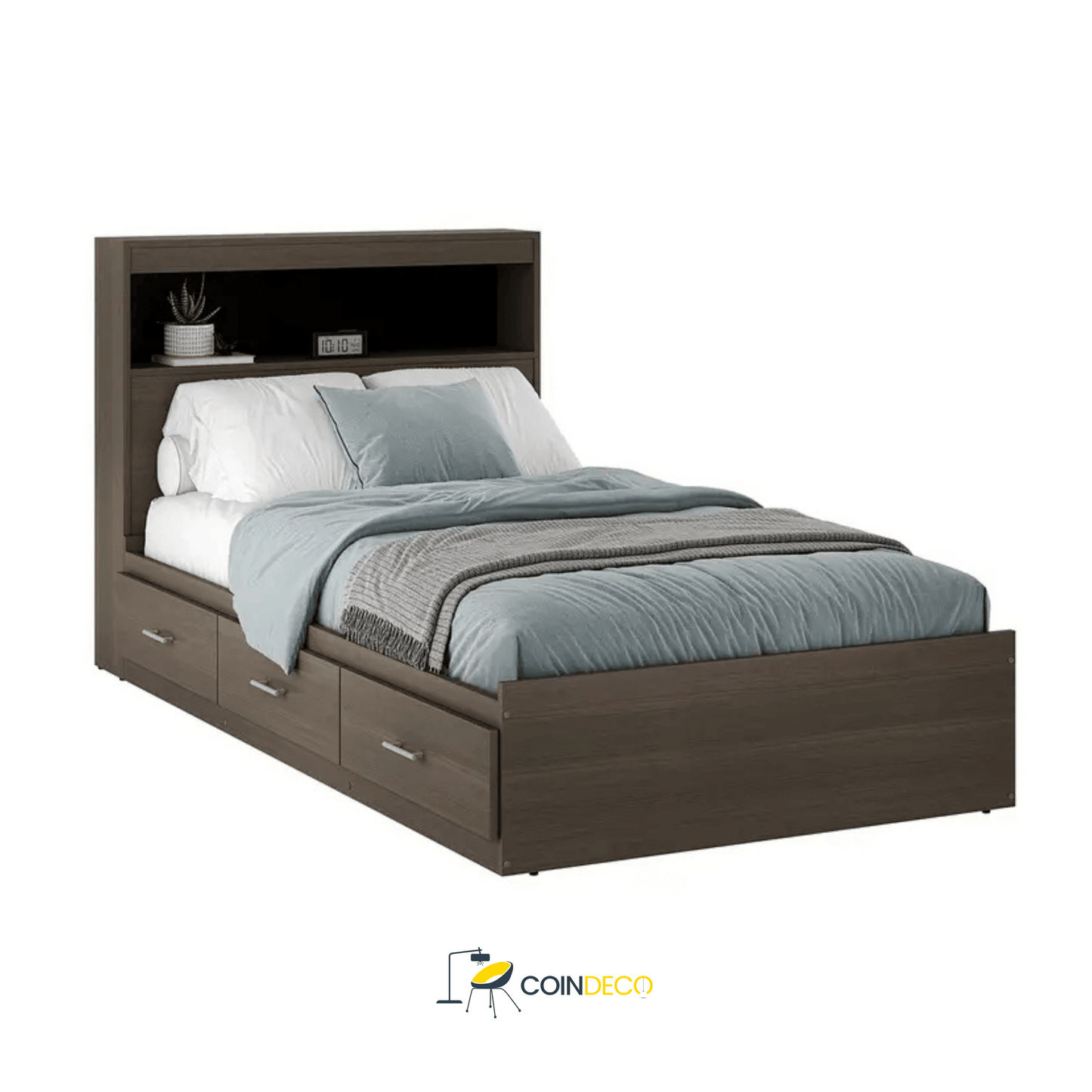 سرير خشبي أنيق بثلاثة أدراج تخزين – تصميم عصري ومتين