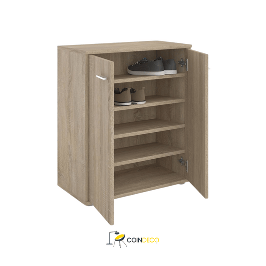 خزانة أحذية خشبية أنيقة ببابين – تصميم عملي لتنظيم الأحذية